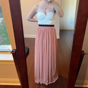 Strapless White & Peachy Lacey Flowy Maxi Dress
